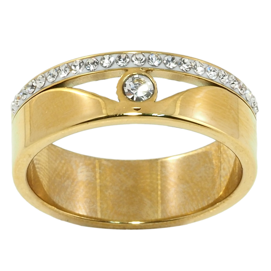 Каблучка Xuping TTM Stainless Steel Колір 14К Декоративний візерунок із цирконієм, ш. 7мм фото №1