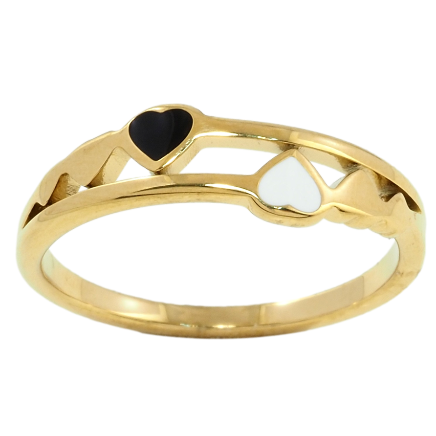 Каблучка Xuping TTM Stainless Steel Колір 14К Серця з чорно-білою емаллю фото №1 Каблучка Xuping TTM Stainless Steel Колір 14К Серця з чорно-білою емаллю фото №1