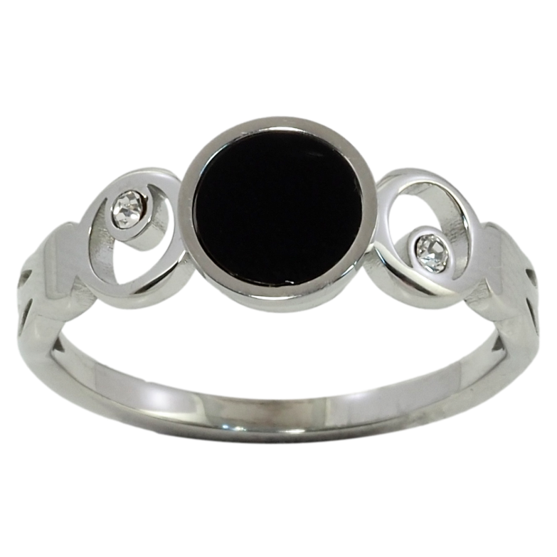 Кільце Xuping TTM Stainless Steel Колір Родій Візерунок з кола з чорною емаллю та цирконієм фото №1 Кільце Xuping TTM Stainless Steel Колір Родій Візерунок з кола з чорною емаллю та цирконієм фото №1