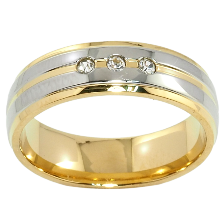 Кольцо Xuping TTM Stainless Steel Цвет 14К + Родий Обручальное, с цирконием ш.6мм фото №3