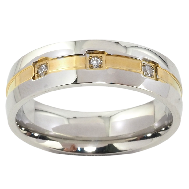 Кольцо Xuping TTM Stainless Steel Цвет 14К + Родий Обручальное, с цирконием, ш.6мм фото №1 Кольцо Xuping TTM Stainless Steel Цвет 14К + Родий Обручальное, с цирконием, ш.6мм фото №1