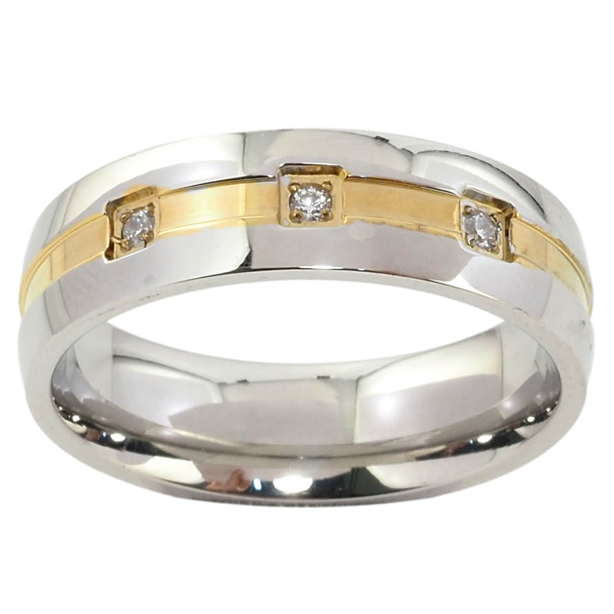 Кольцо Xuping TTM Stainless Steel Цвет 14К + Родий Обручальное, с цирконием, ш.6мм фото №1 Кольцо Xuping TTM Stainless Steel Цвет 14К + Родий Обручальное, с цирконием, ш.6мм фото №1