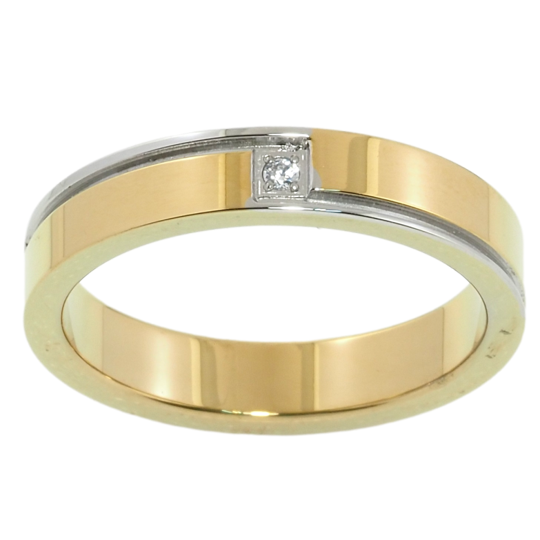 Каблучка Xuping TTM Stainless Steel Колір 14К + Родій Обручка, з візерунком та цирконієм,ш.4мм фото №1