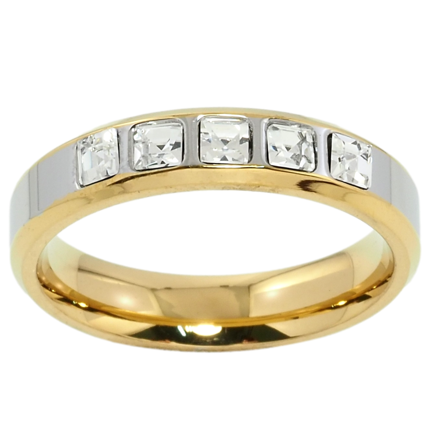 Каблучка Xuping TTM Stainless Steel Колір 14К + Родій Вставки цирконію, ш.4.5мм фото №1 Каблучка Xuping TTM Stainless Steel Колір 14К + Родій Вставки цирконію, ш.4.5мм фото №1