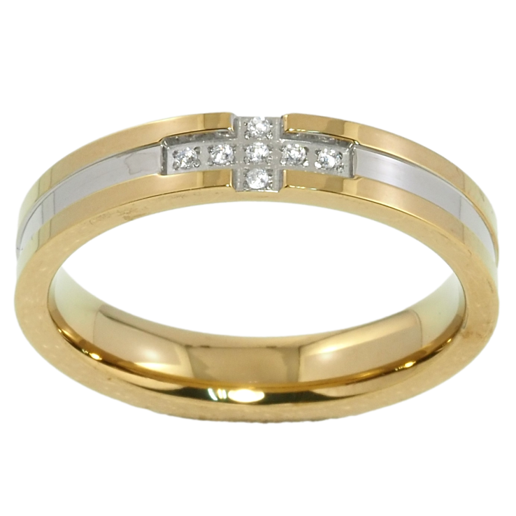 Кольцо Xuping TTM Stainless Steel Цвет 14К + Родий Крестик цирконием, ш.4мм фото №7 Кольцо Xuping TTM Stainless Steel Цвет 14К + Родий Крестик цирконием, ш.4мм фото №7