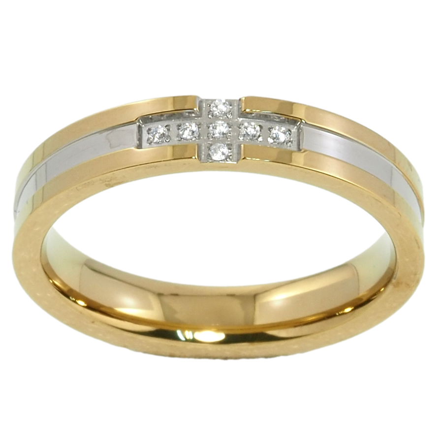 Кольцо Xuping TTM Stainless Steel Цвет 14К + Родий Крестик цирконием, ш.4мм фото №1 Кольцо Xuping TTM Stainless Steel Цвет 14К + Родий Крестик цирконием, ш.4мм фото №1