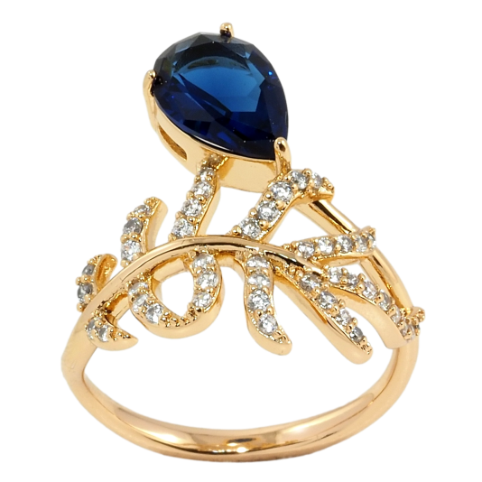 Кольцо Xuping Позолота 18K Веточка с синим фианитом фото №1 Кольцо Xuping Позолота 18K Веточка с синим фианитом фото №1