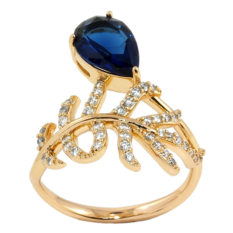 Каблучка Xuping Позолота 18K Гілочка з синім фіанітом фото №1 Каблучка Xuping Позолота 18K Гілочка з синім фіанітом фото №1