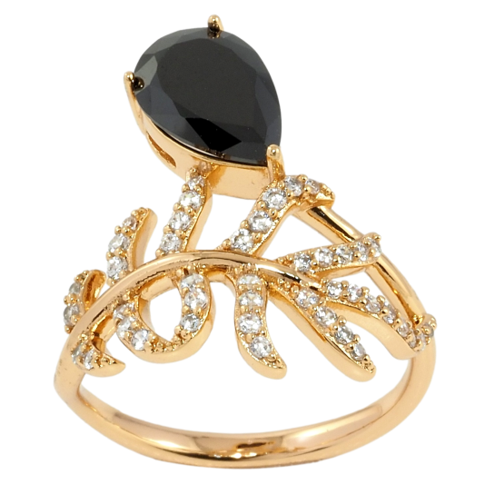 Кольцо Xuping Позолота 18K Веточка с черным фианитом фото №1