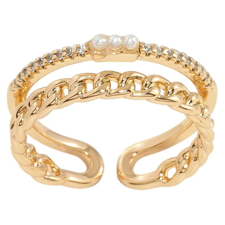 Кольцо Xuping Позолота 18K Цепочка с дорожкой циркония и жемчужинами фото №1 Кольцо Xuping Позолота 18K Цепочка с дорожкой циркония и жемчужинами фото №1