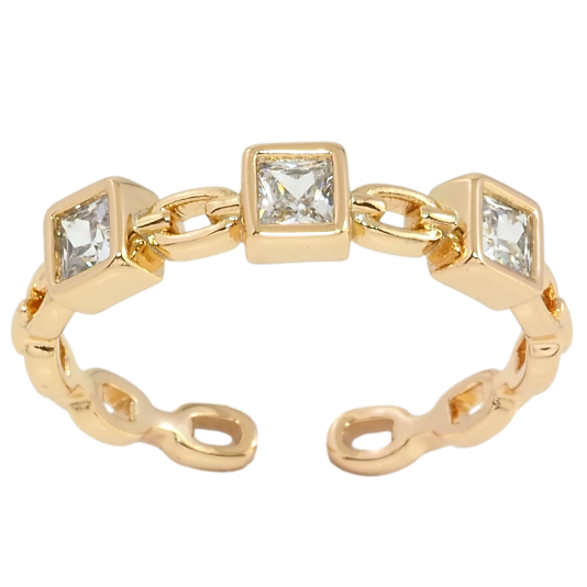 Кольцо Xuping Позолота 18K Цепочка с тремя кристаллами фото №1