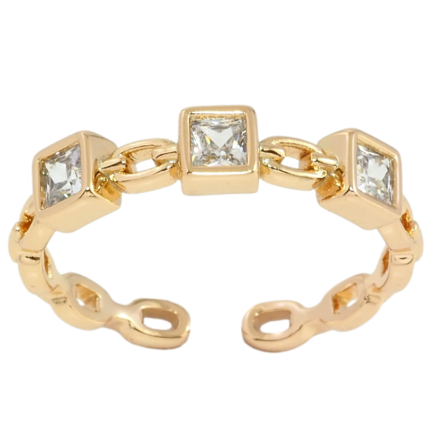 Кольцо Xuping Позолота 18K Цепочка с тремя кристаллами фото №1 Кольцо Xuping Позолота 18K Цепочка с тремя кристаллами фото №1