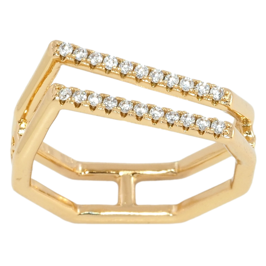 Кольцо Xuping Позолота 18K Фигурное с дорожками циркония фото №1 Кольцо Xuping Позолота 18K Фигурное с дорожками циркония фото №1