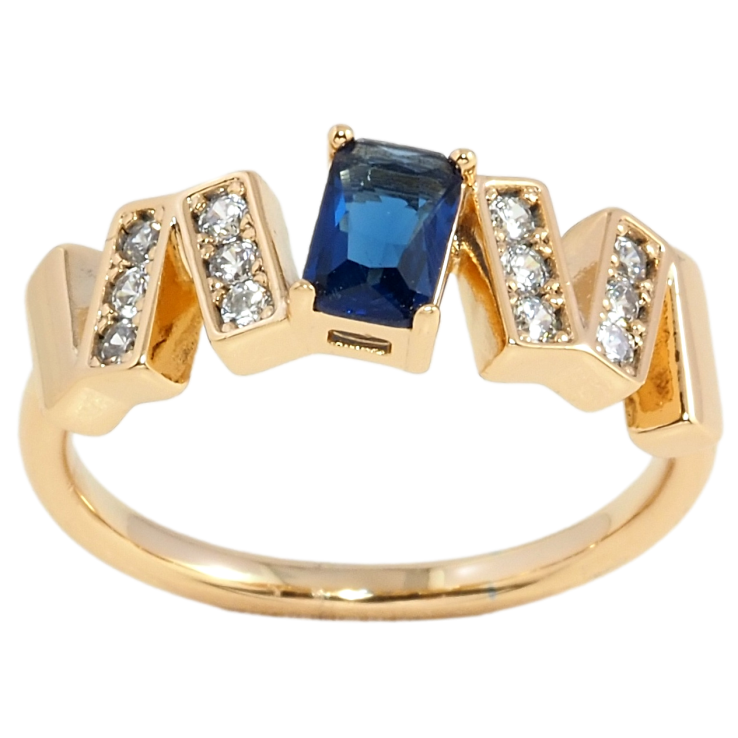 Кольцо Xuping Позолота 18K Узор с цирконием и синим фианитом фото №10 Кольцо Xuping Позолота 18K Узор с цирконием и синим фианитом фото №10