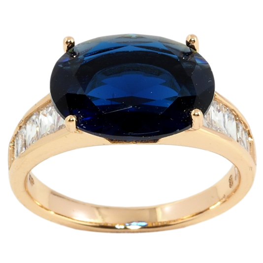 Кольцо Xuping Позолота 18K Крупный синий фианит, 10х14мм фото №1