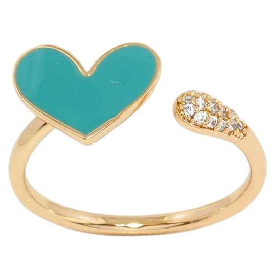 Кольцо Xuping Позолота 18K Сердце с бирюзовой эмалью фото №1 Кольцо Xuping Позолота 18K Сердце с бирюзовой эмалью фото №1