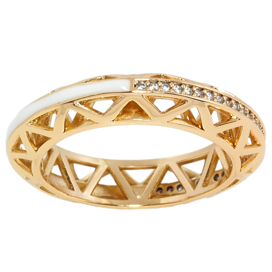 Кольцо Xuping Позолота 18K Объёмное, резной узор с дорожкой циркония и эмали фото №1