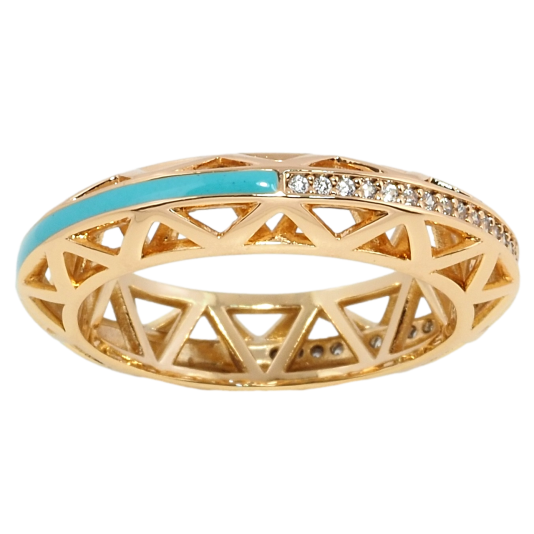 Кольцо Xuping Позолота 18K Объёмное, резной узор с дорожкой циркония и эмали фото №1