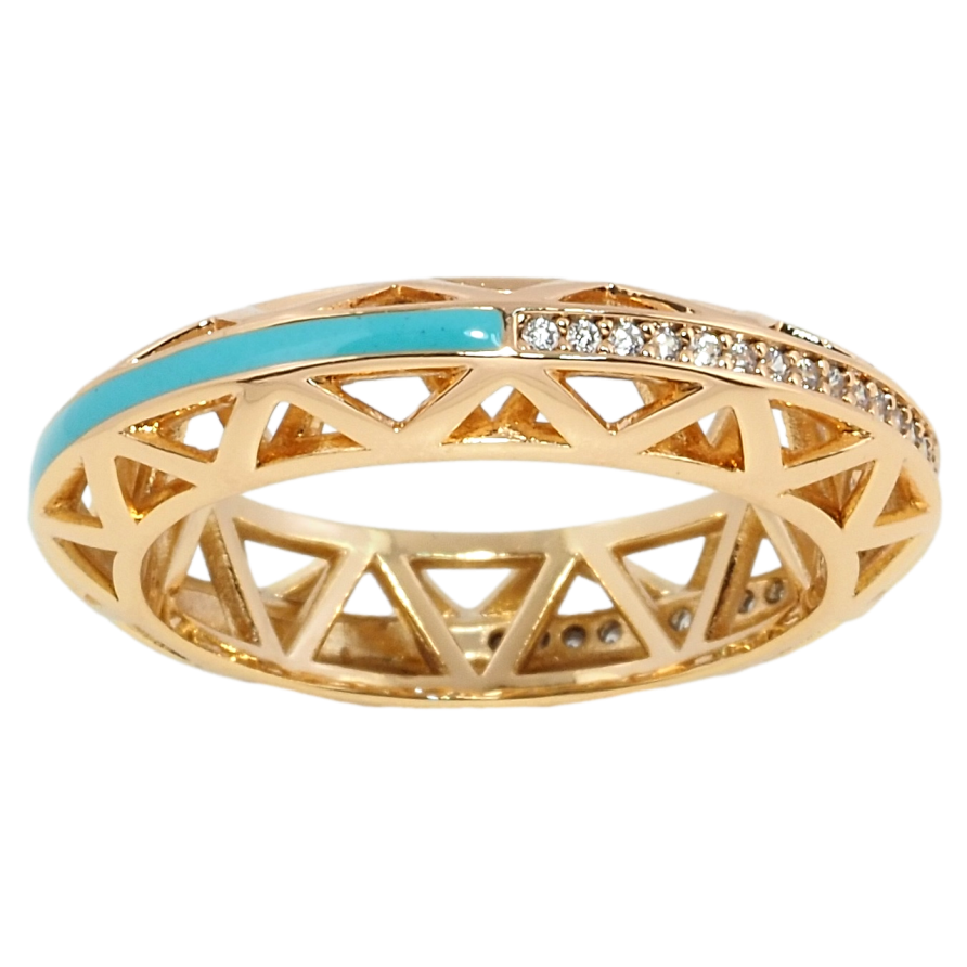 Кольцо Xuping Позолота 18K Объёмное, резной узор с дорожкой циркония и эмали фото №1 Кольцо Xuping Позолота 18K Объёмное, резной узор с дорожкой циркония и эмали фото №1