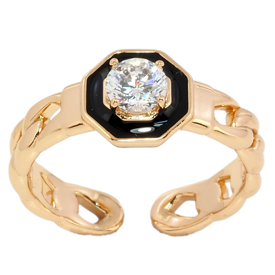 Кольцо Xuping Позолота 18K Узор цепочка с черной эмалью и фианитом фото №1 Кольцо Xuping Позолота 18K Узор цепочка с черной эмалью и фианитом фото №1