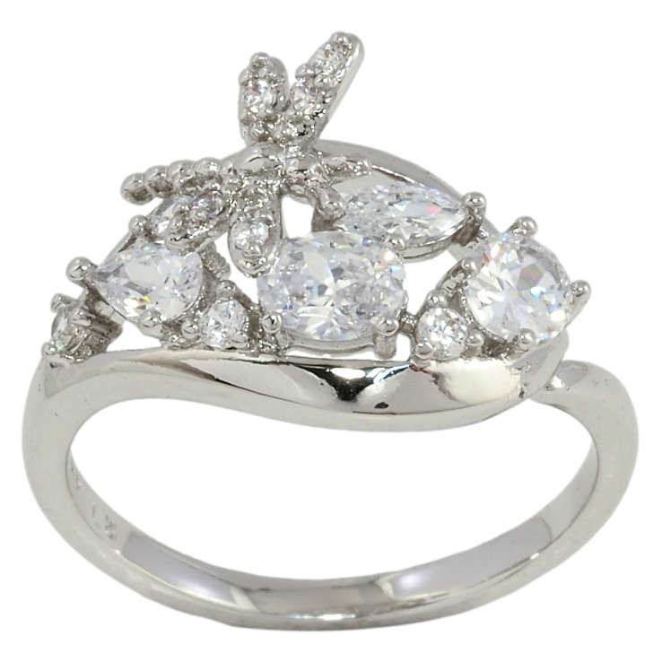 Кольцо Xuping Родий Россыпь кристаллов с стрекозой фото №8