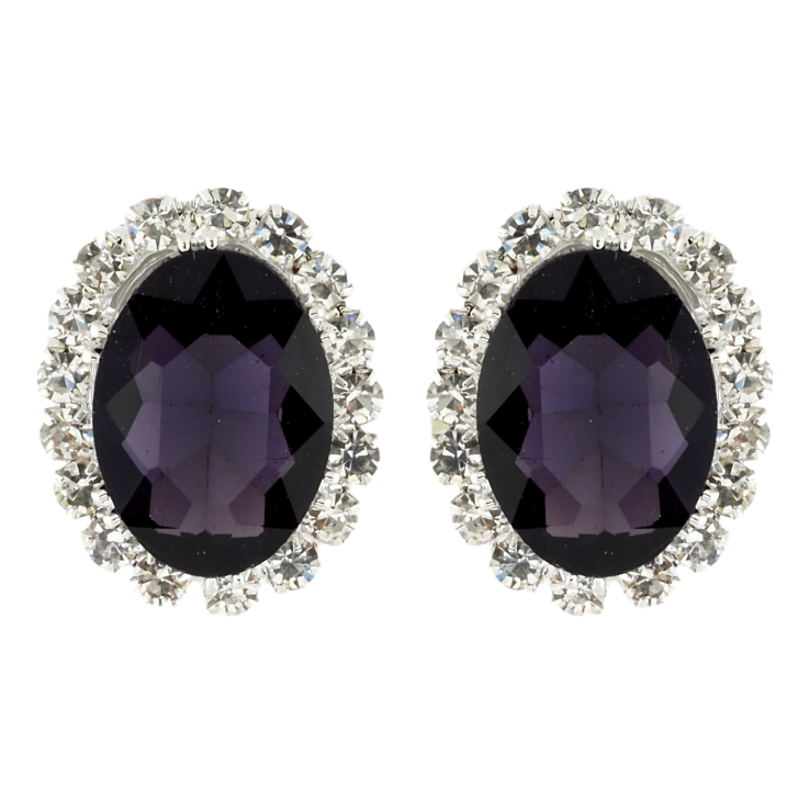 Серьги пусеты Сиреневые кристаллы в обрамлении страз фото №5