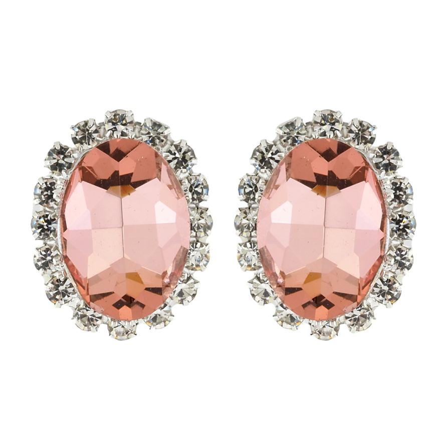 Серьги пусеты Розовые кристаллы в обрамлении страз фото №1