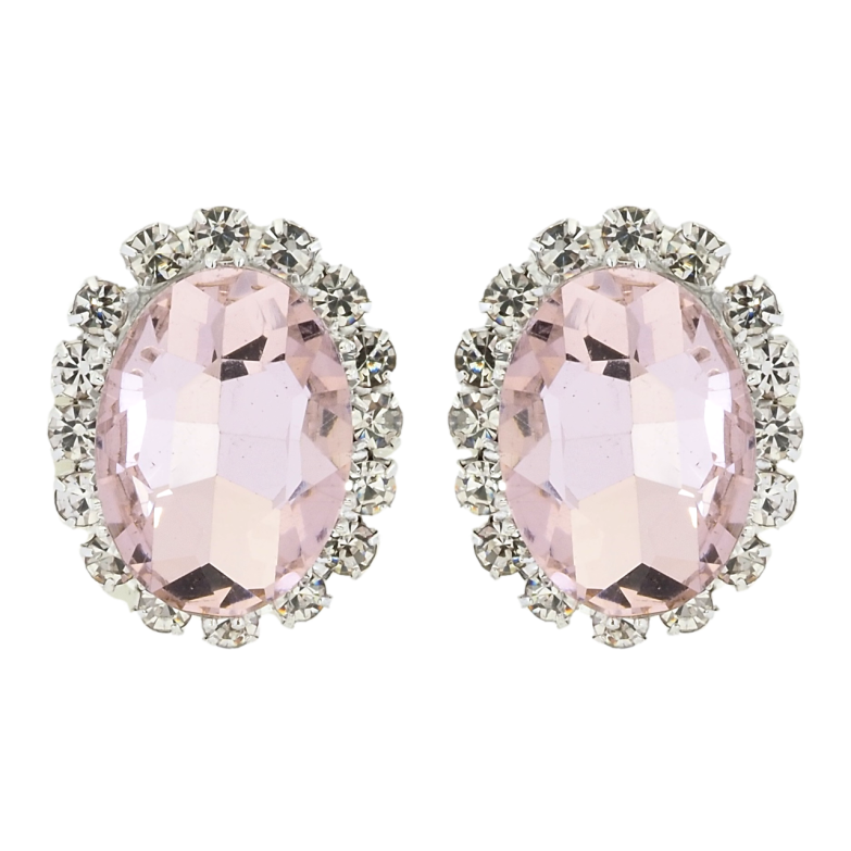 Сережки пусети Світло-рожеві кристали в обрамленні страз фото №1