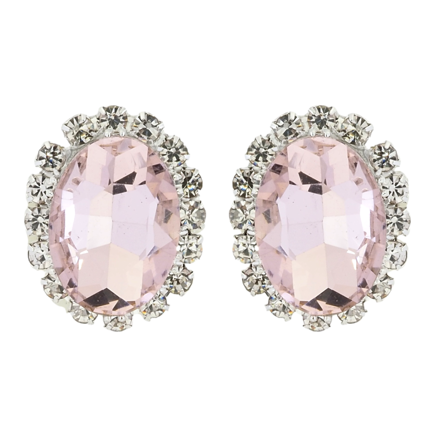 Сережки пусети Світло-рожеві кристали в обрамленні страз фото №1