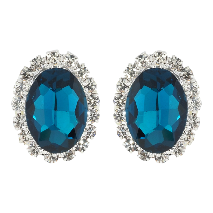 Серьги пусеты Синие кристаллы в обрамлении страз фото №7