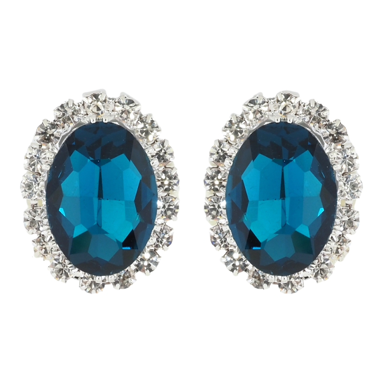 Сережки пусети Сині кристали в обрамленні страз фото №1