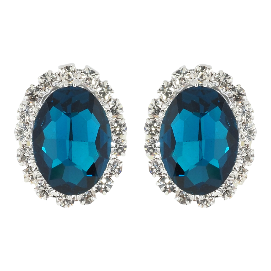 Сережки пусети Сині кристали в обрамленні страз фото №1