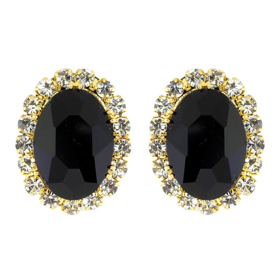 Серьги пусеты Черные кристаллы в обрамлении страз фото №1