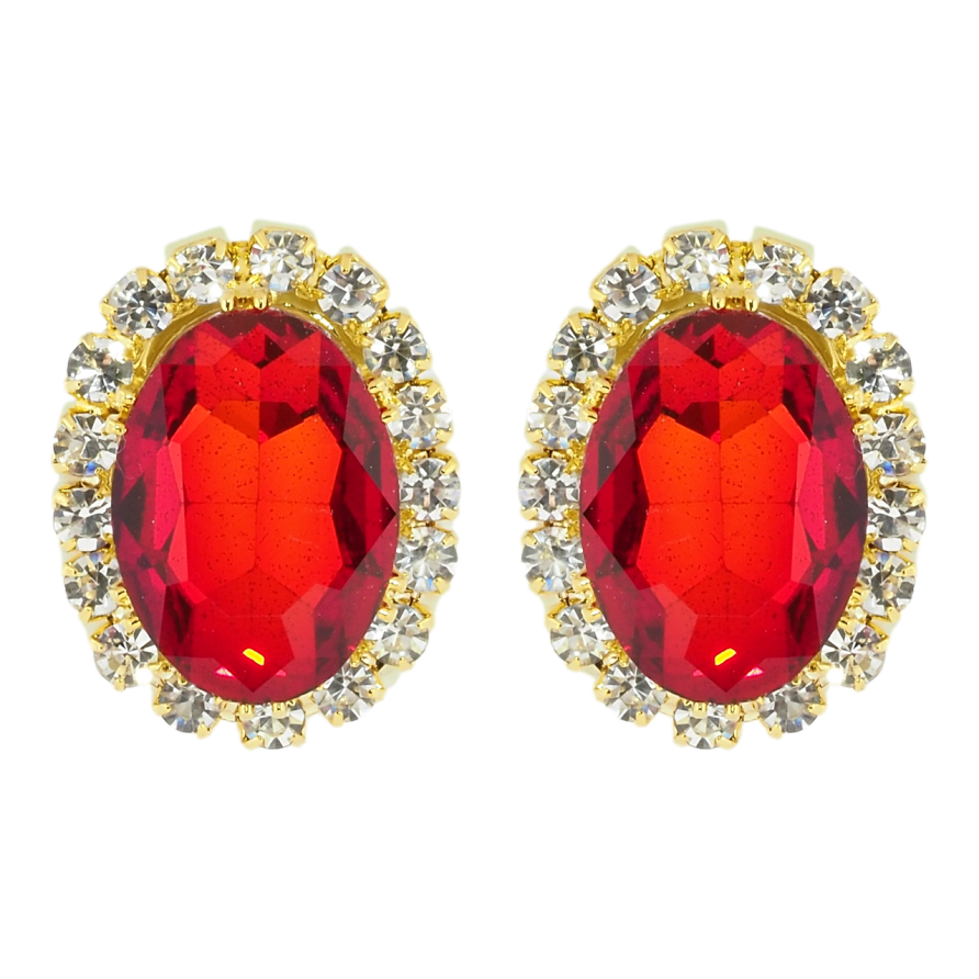 Серьги пусеты Красные кристаллы в обрамлении страз фото №1