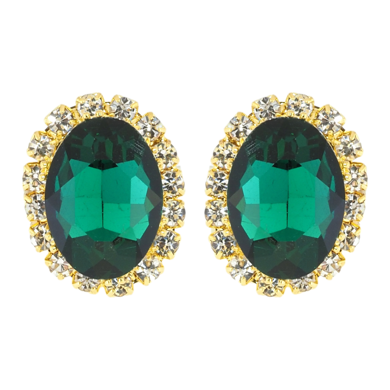 Сережки пусети Зелені кристали в обрамленні страз фото №1