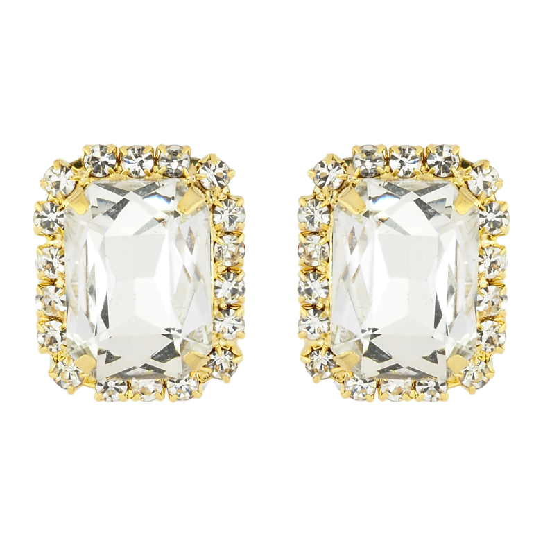 Серьги пусеты Кристаллы в обрамлении страз 24х19мм фото №1