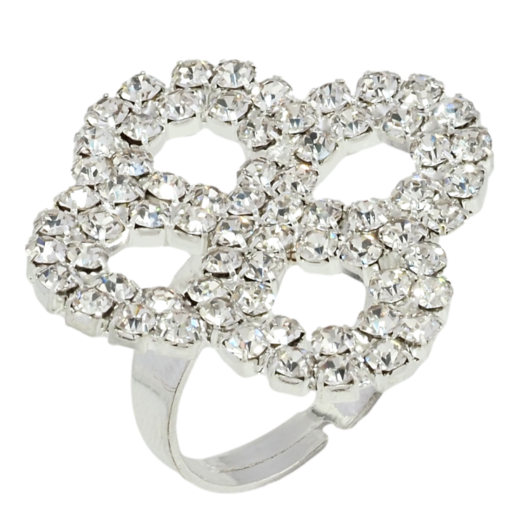 Кольцо Цветок со стразами свободный размер фото №16