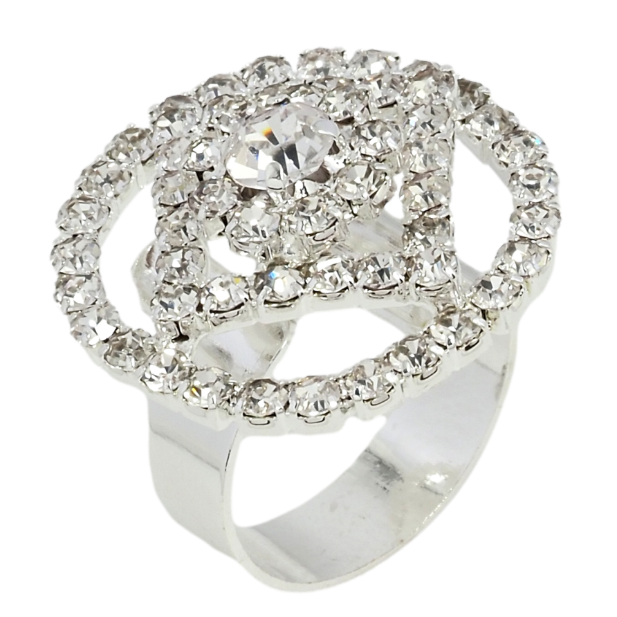 Кольцо Крупный купол со стразами свободный размер фото №1