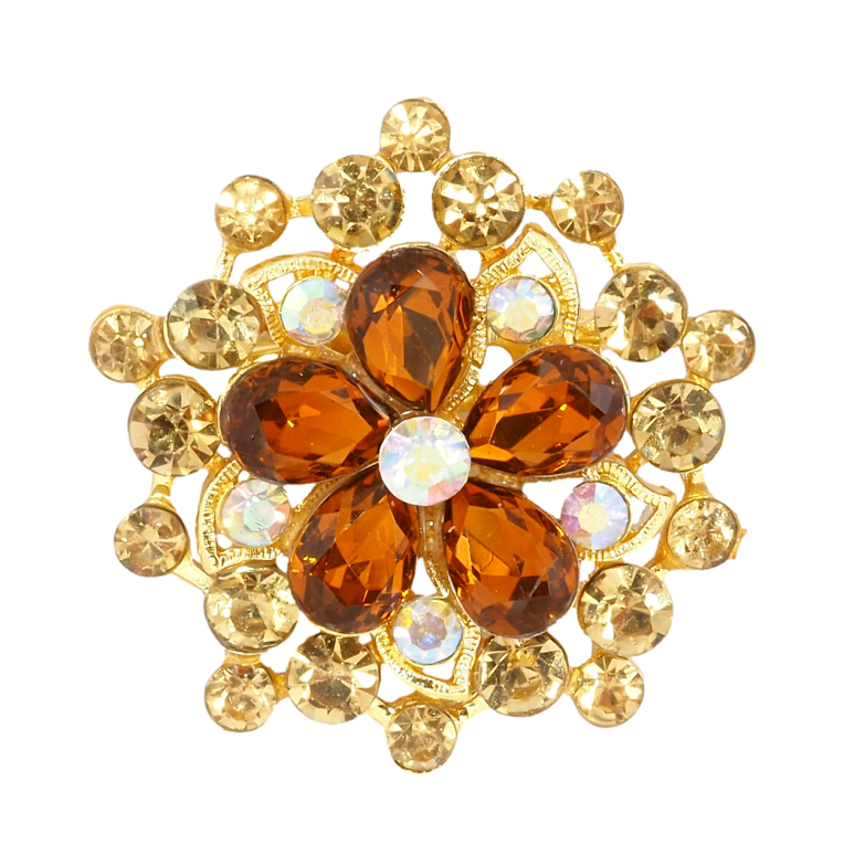 Брошь Цветок с коричневыми стразами фото №1