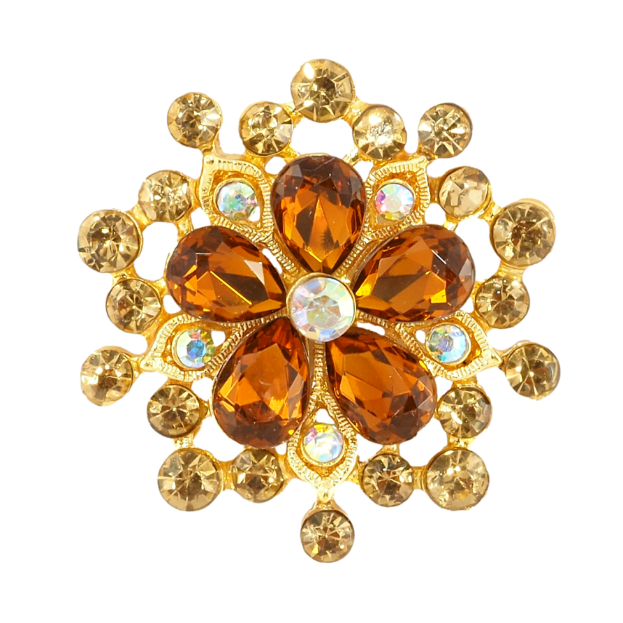 Брошка Квітка з коричневими стразами фото №1 Брошка Квітка з коричневими стразами фото №1