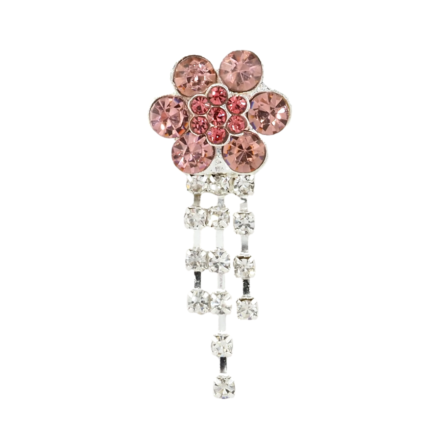 Брошь Розовый цветок с стразами и подвесками фото №1 Брошь Розовый цветок с стразами и подвесками фото №1