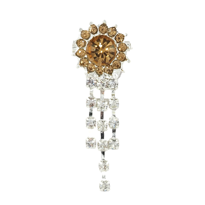 Брошь Коричневый цветок с стразами и подвесками фото №1