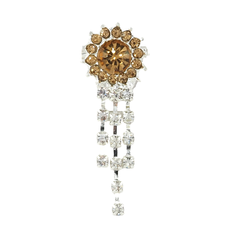 Брошь Коричневый цветок с стразами и подвесками фото №1 Брошь Коричневый цветок с стразами и подвесками фото №1