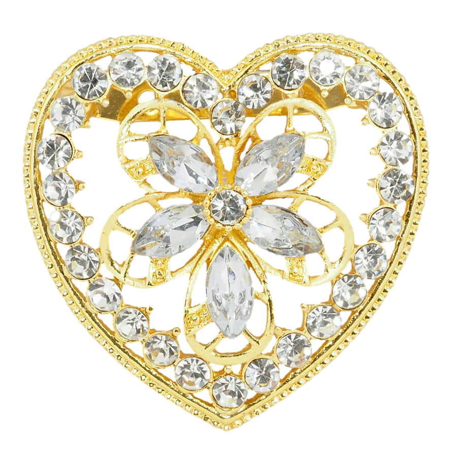Брошка Серце з квіткою зі страз фото №1 Брошка Серце з квіткою зі страз фото №1