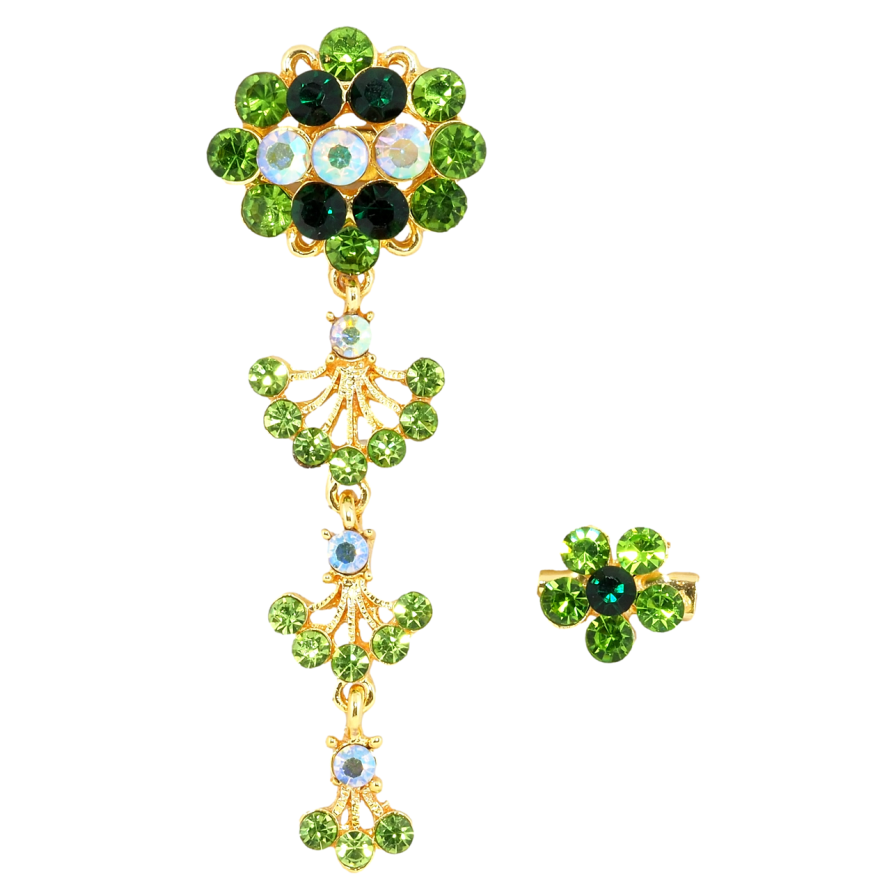 Брошь Две броши с зелеными стразами фото №1 Брошь Две броши с зелеными стразами фото №1