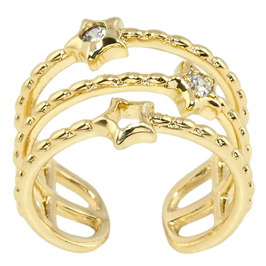 Кольцо Xuping QQMM Позолота 14K Тройная дужка с звездами фото №1 Кольцо Xuping QQMM Позолота 14K Тройная дужка с звездами фото №1