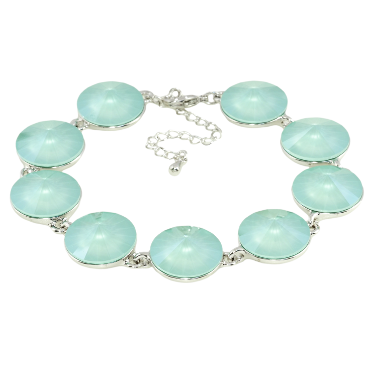 Браслет Xuping колір Родій із кристалами Swarovski Кристали Ріволі Колір Chrysolite Opal розмір 18-23см х 1,4см фото №7