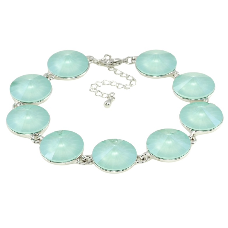 Браслет Xuping колір Родій із кристалами Swarovski Кристали Ріволі Колір Chrysolite Opal розмір 18-23см х 1,4см фото №1 Браслет Xuping колір Родій із кристалами Swarovski Кристали Ріволі Колір Chrysolite Opal розмір 18-23см х 1,4см фото №1