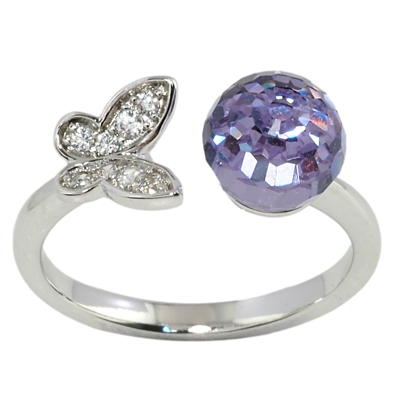 Кольцо Xuping цвет Родий с кристаллами Swarovski Бабочка с кристаллом шар цвет Tanzanite фото №1