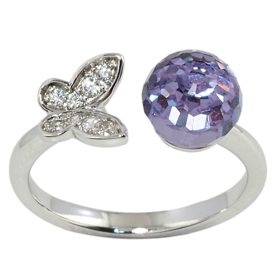 Каблучка Xuping колір Родій із кристалами Swarovski Метелик із кристалом куля колір Tanzanite фото №1
